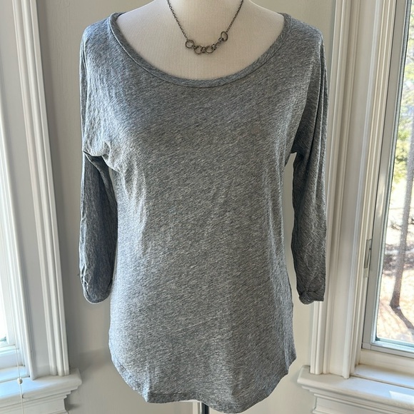 J Crew Grey Vintage Cotton Boat Neck Tee, 3/4 Sleeves, Like New, Size Small - Picture 1 of 7